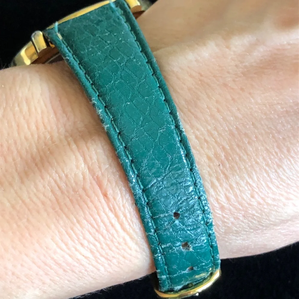 Vintage Gold Christmas Tree Watch with Green Strap